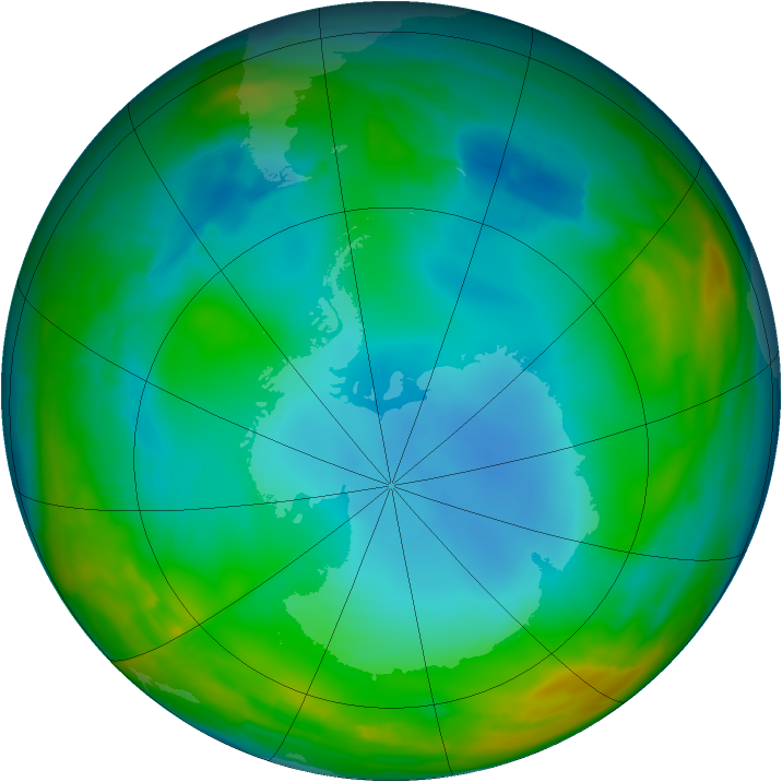 Antarctic ozone map for 04 July 2014